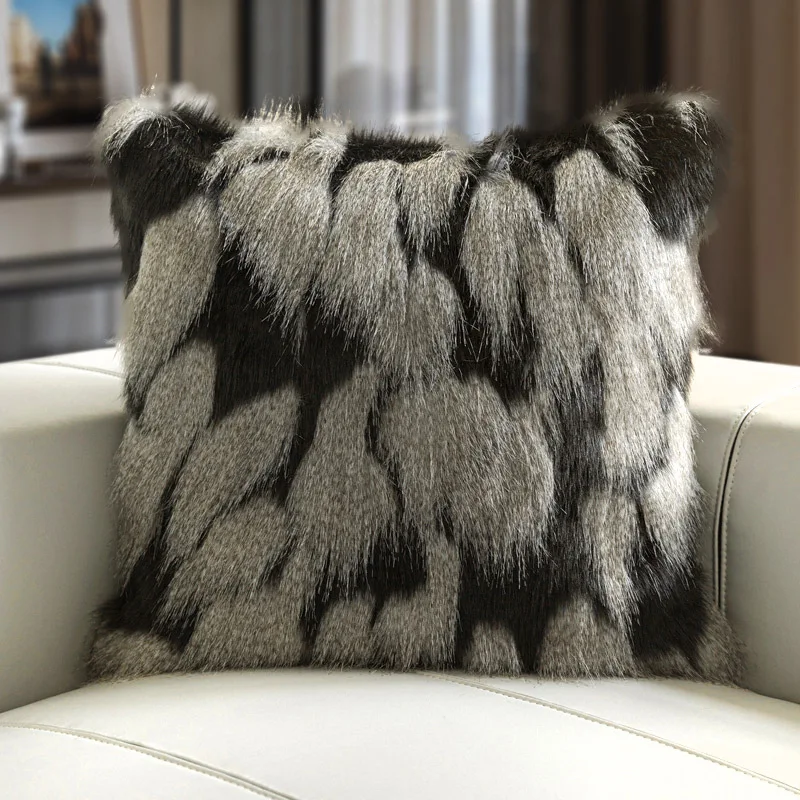 Luxury Cushion Cover 50x50cm Black And White Gray Imitation Pheasant Feather Square Pillow Case For Home Hotel Bed Sofa