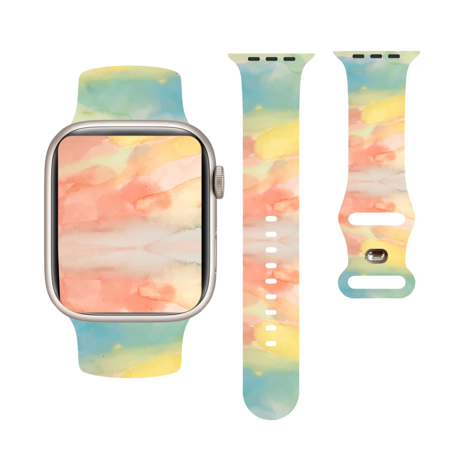 

Watercolor printed watch strap for Apple Watch 11 10 9 8 7 Silicone Band Replaceable Bracelet for iWatch 46mm 44mm 42mm 41mm