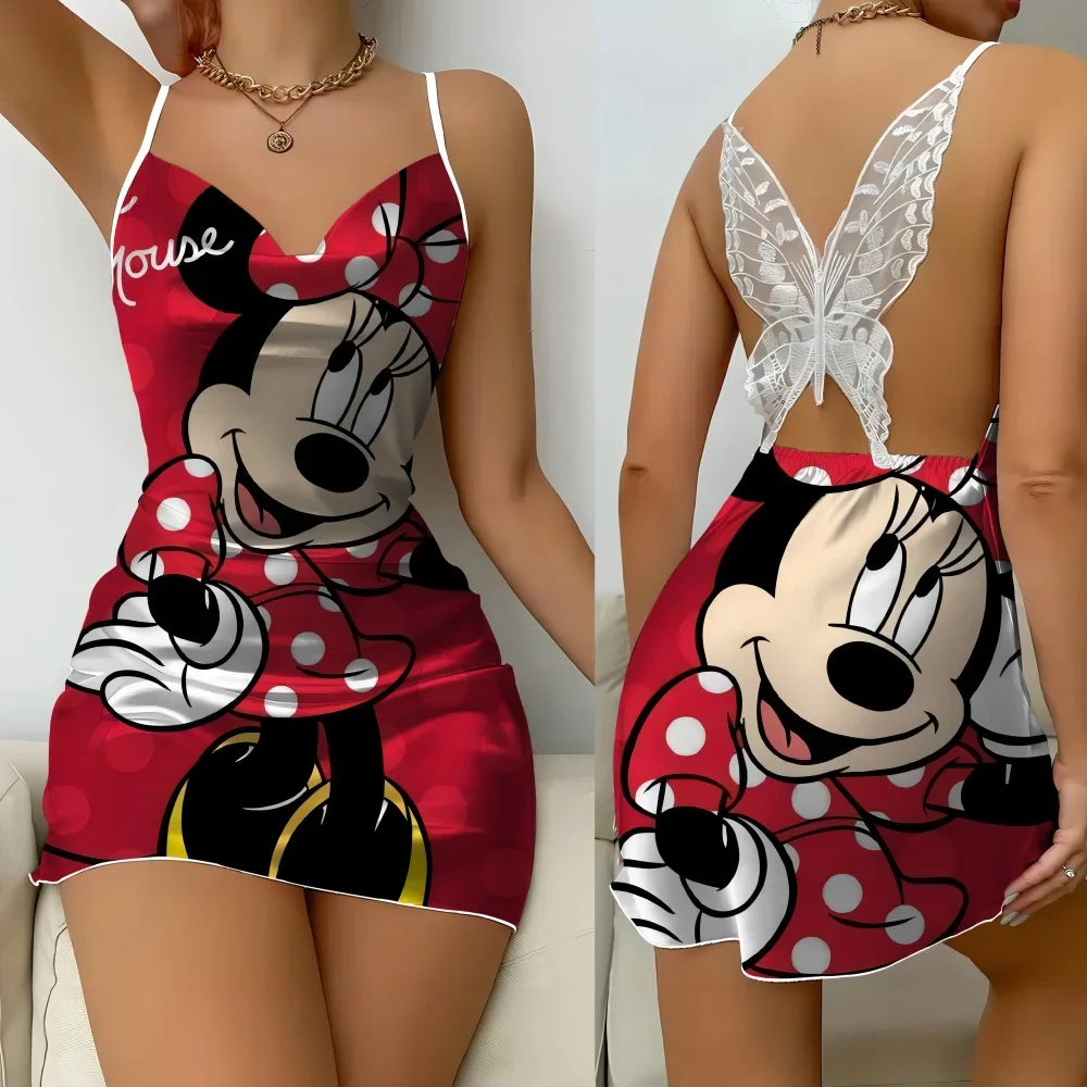 Disney Cartoon Pattern Pajama for Women Fashion Sexy Female Sleeping Dress Summer Sleevesless Women's Nightwear Free Shipping