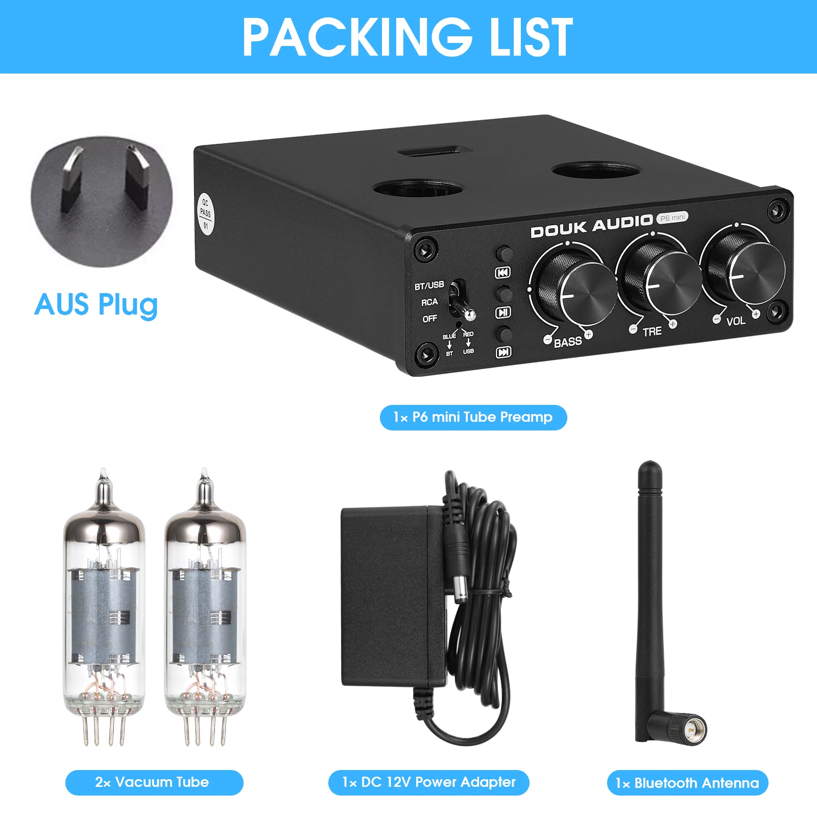 Douk Audio HiFi Bluetooth 5,0 Ventil röhre Vorverstärker Stereo empfänger USB-Player Home Desktop Vorverstärker mit Höhen bass steuerung 3