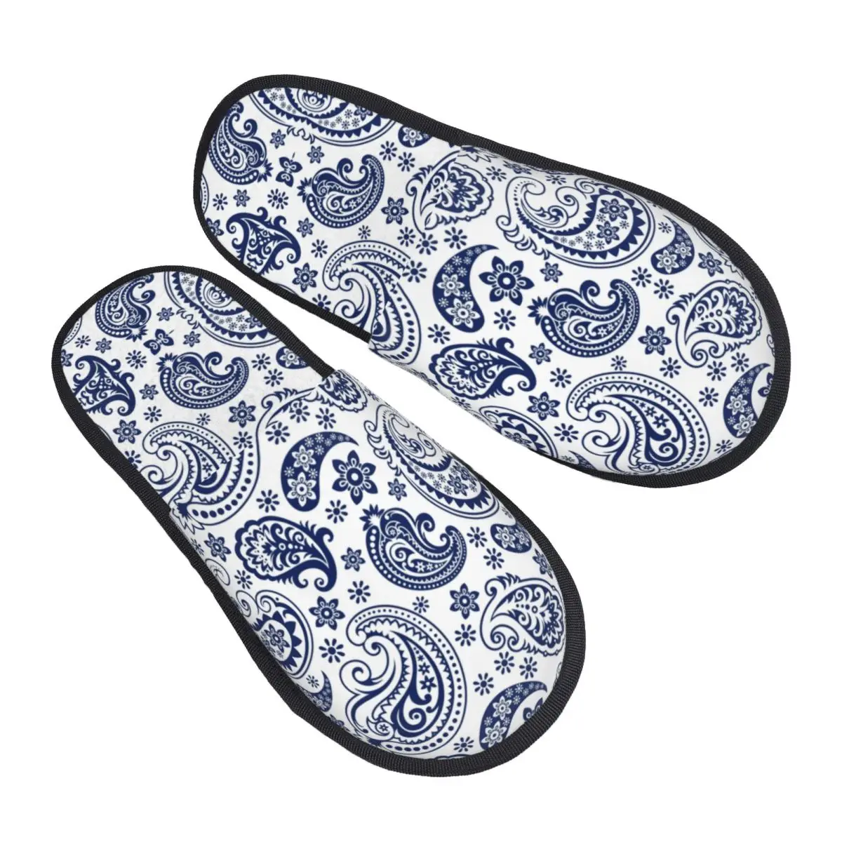 

Custom Blue And White Vintage Paisley Style Guest Slippers for Spa Women Flowers Pattern House Slipper
