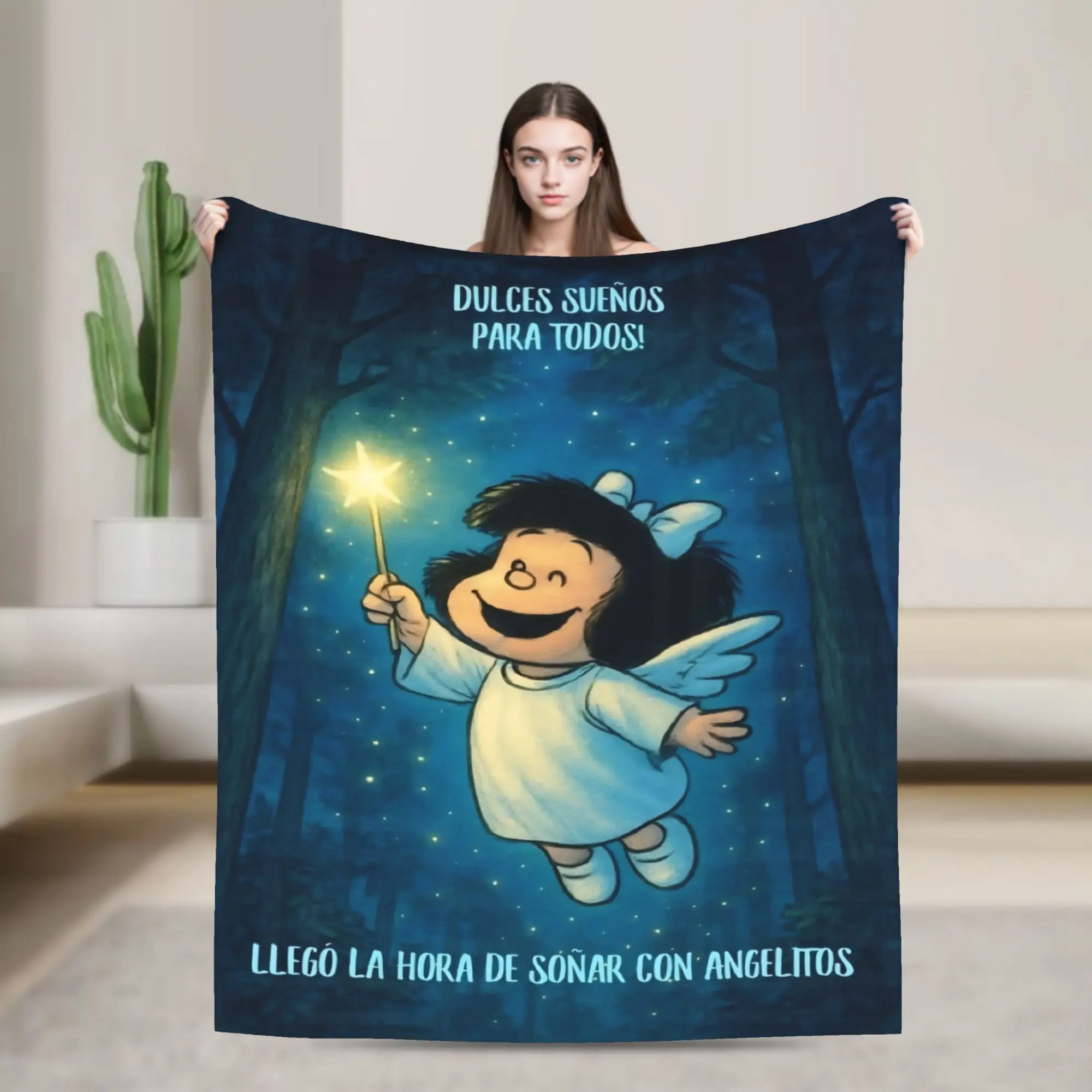 Cute Angel Mafaldas Blankets Coral Fleece Plush Motivational Warm Throw Blankets for Airplane Travel Bed Rug