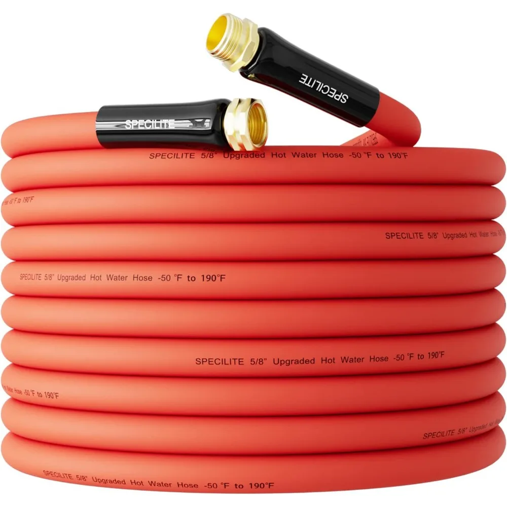 

Hot/Cold Water Hose 5/8" x 50 ft,Heavy Duty Red Garden Hose -50℉ to 190℉,Flexible & Lightweight Rubber Hoses