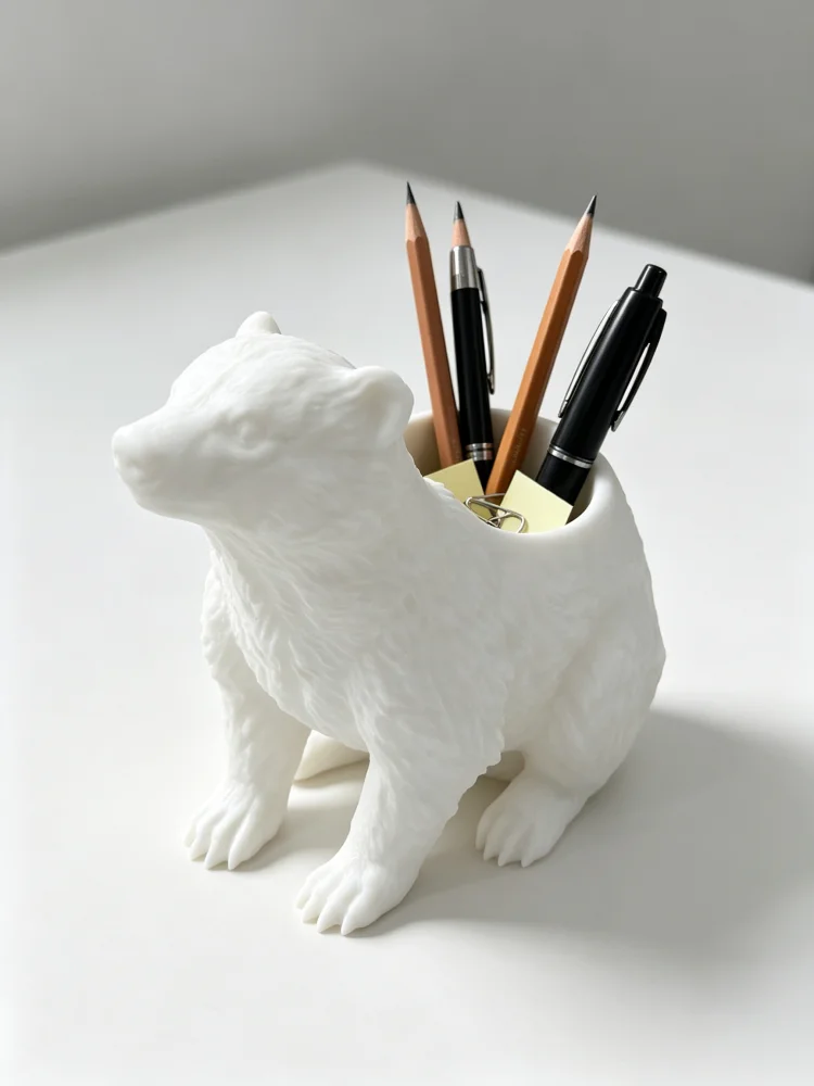 Cute Badger Desktop Ornament Pen Holder, White Solid Plastic Stationery Organizer, Creative Animal-Shaped Pencil Holder Desktop Storage Box, Matte White Texture with Rich Details, Practical Desktop Storage Item, Suitable for Office Desk, Studio, Library, and Study Desk, Combines Storage and Decorative Effects, Novel and Unique Stationery Gift, Exquisite Desktop Accessory for Animal Enthusiasts