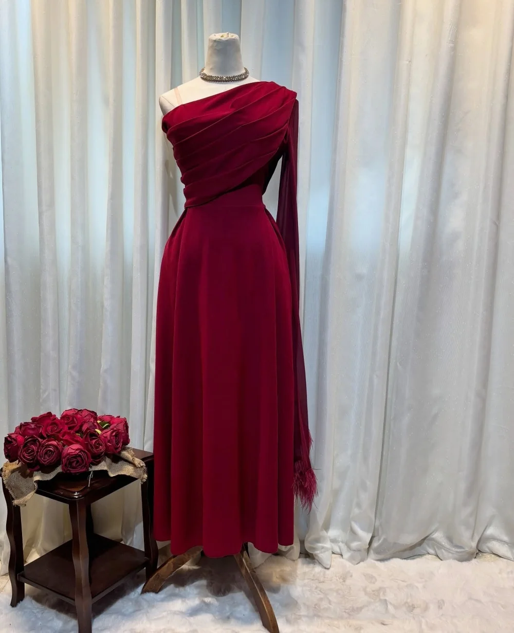 

Customized Jersey Pleat One-shoulder A-line Midi Dresses Bespoke Occasion Prom Party Gown Elegant Charming High Quality