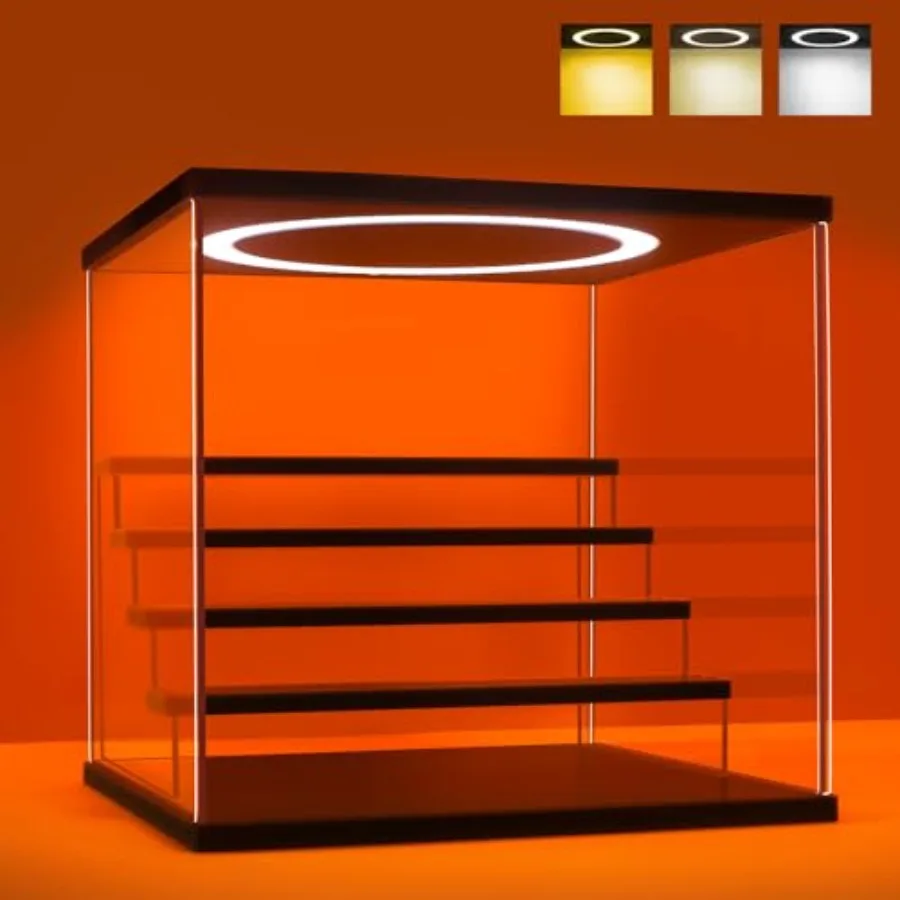 

Acrylic Display Case with Adjustable LED Light, Clear Display Box Dustproof Showcase for Action Figures, Collectibles and Mini