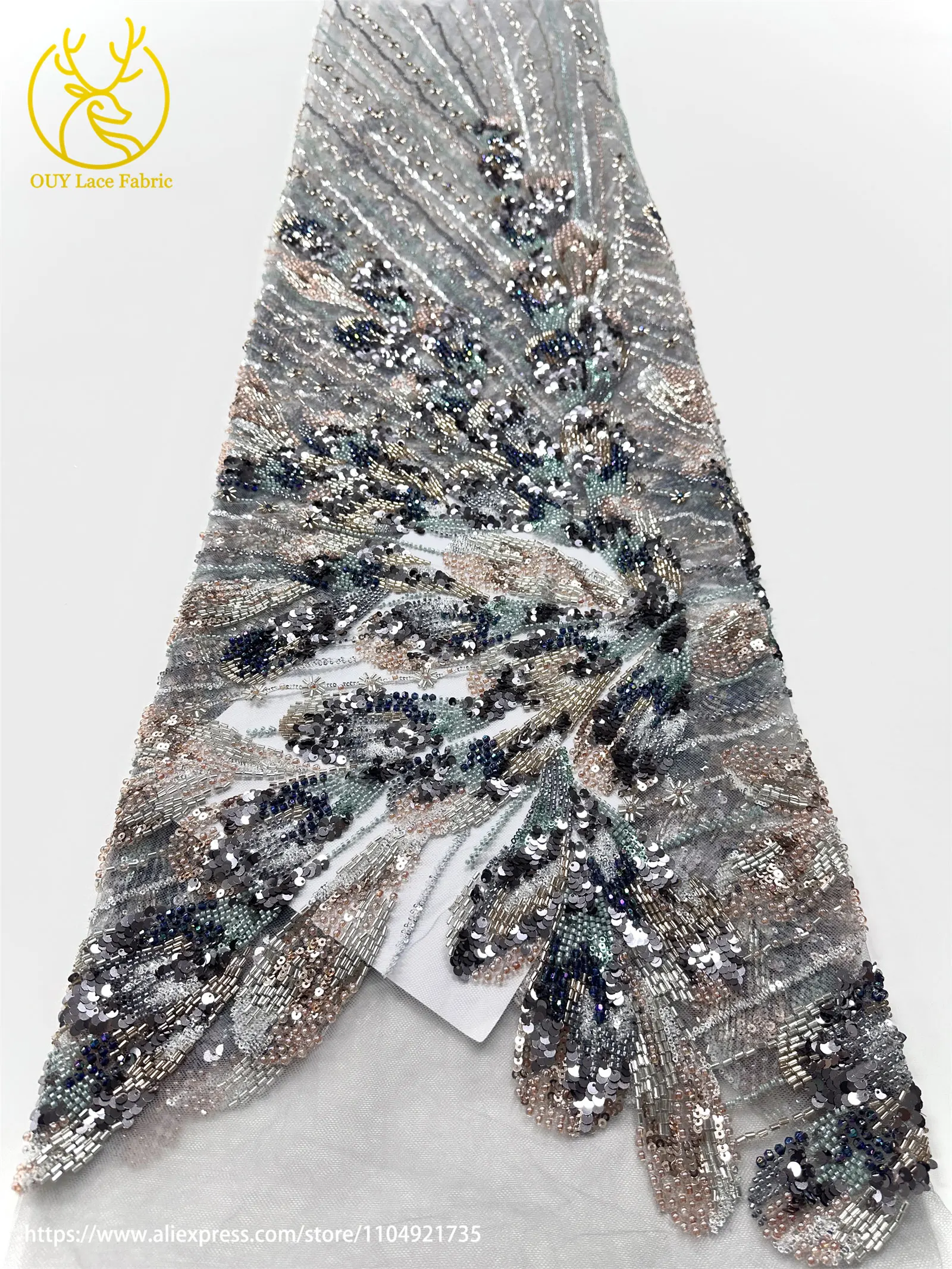 2025 tela de encaje con cuentas bordadas francesas delicadas de lujo tela de encaje de lentejuelas nigerianas africanas Material de costura para fiesta y boda