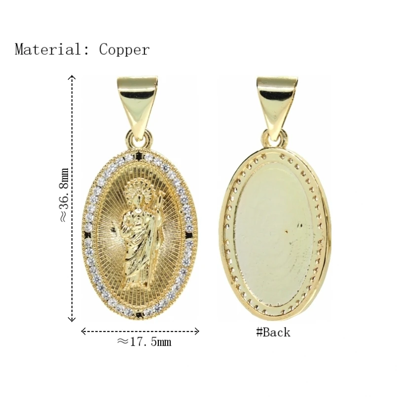 

2Pcs Invisible Setting Cubic Zirconia Pendant Oval St Jude Copper Gold Color Approx 17.5x36.8mm Jewelry Special Gift For Women