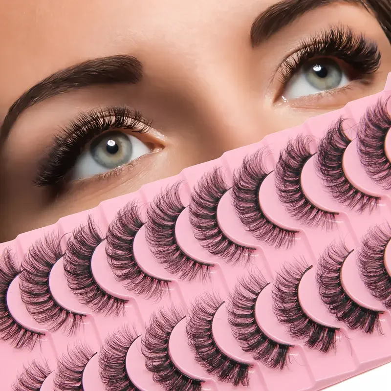 10Pairs Russian Striped False Eyelashes Kit, Dramatic Long Fox Eye Lift Design, Plumps Outer Corner, Beauty Makeup Essentials