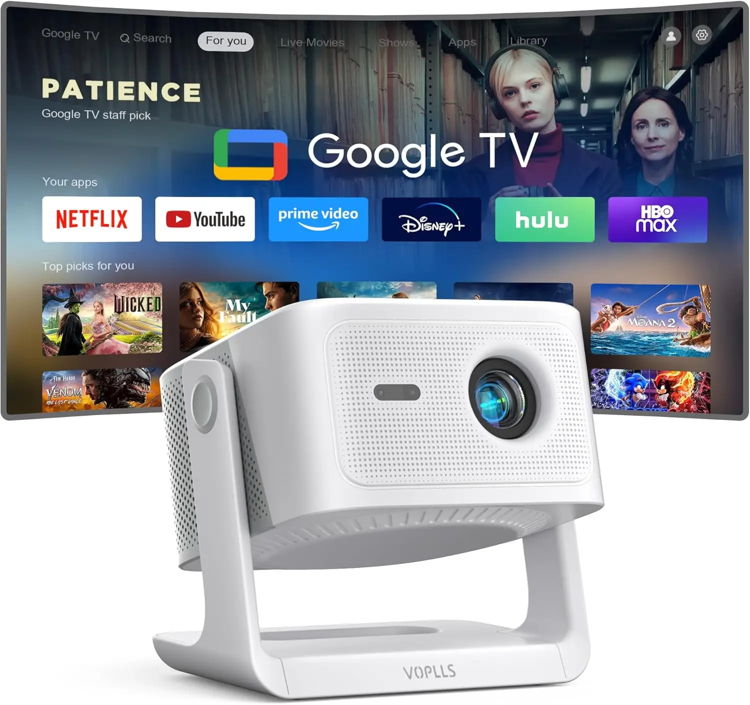 4K Smart Projector with Google TV, WiFi Bluetooth, Auto Focus, Dolby Audio for Home Outdoor Movies