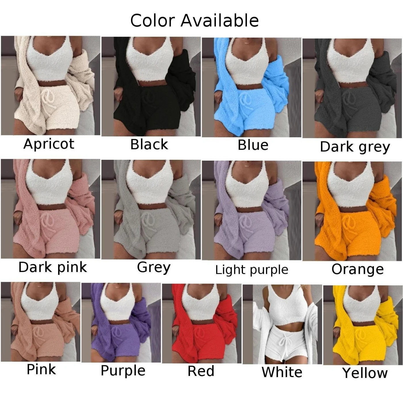 ผู้หญิงชุดนอนตุ๊กตา 3 ชิ้นชุดลําลองชุดนอนเสื้อกล้ามกางเกงขาสั้น Homsuit ฤดูหนาว