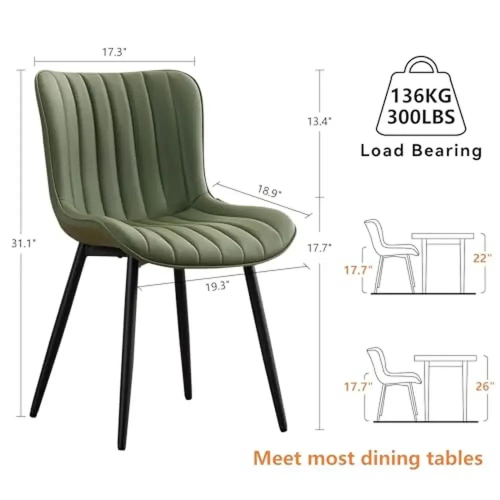 Set of 2 Olive Green Upholstered Dining Chairs Mid Century Modern Armless Kitchen Room Accent Side Waterproof Faux Leather Easy