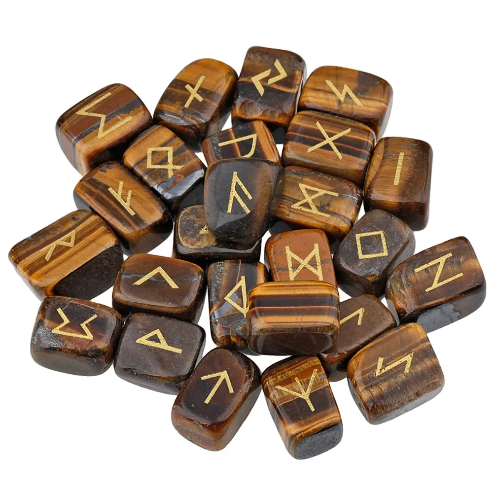 TUMBEELLUWA 25Pc/Set Rune Stones Engraved Elder Futhark Runic Alphabets Wicca Crystal Stone For Meditation Chakra Balancing