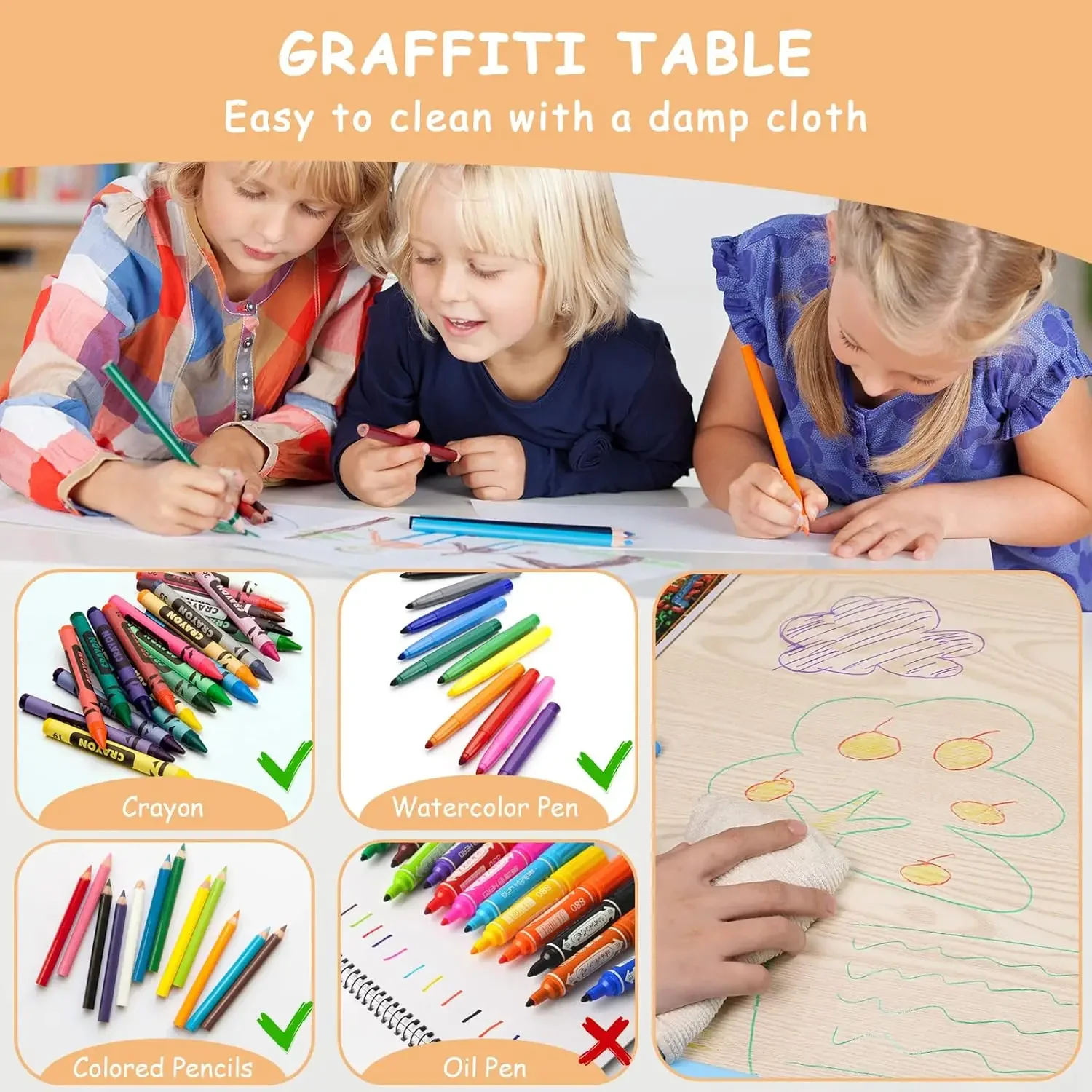 Chair Set, Height Adjustable Toddler Table and Chair Set, Non-Slip Legs, Graffiti Desktop, Large Children Activity Table, Readin