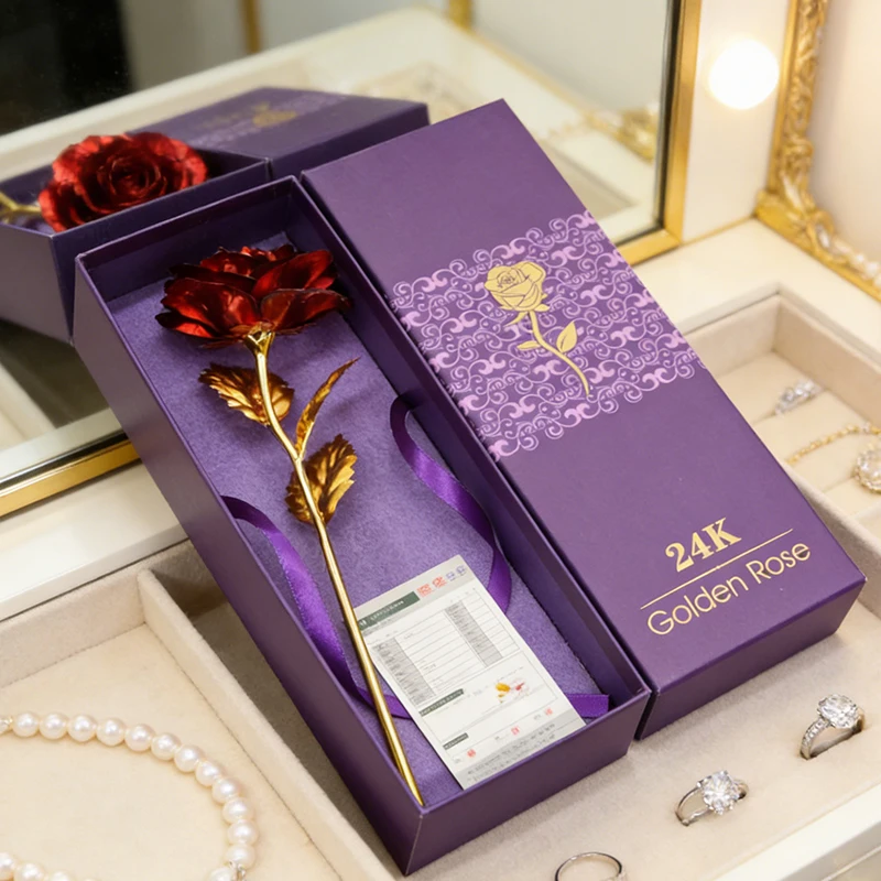 

24k Gold Plated Rose With Love Holder Box Gift Valentine's Day Mother's Day Gifts Flower Gold Dipped Rose US Drop ship
