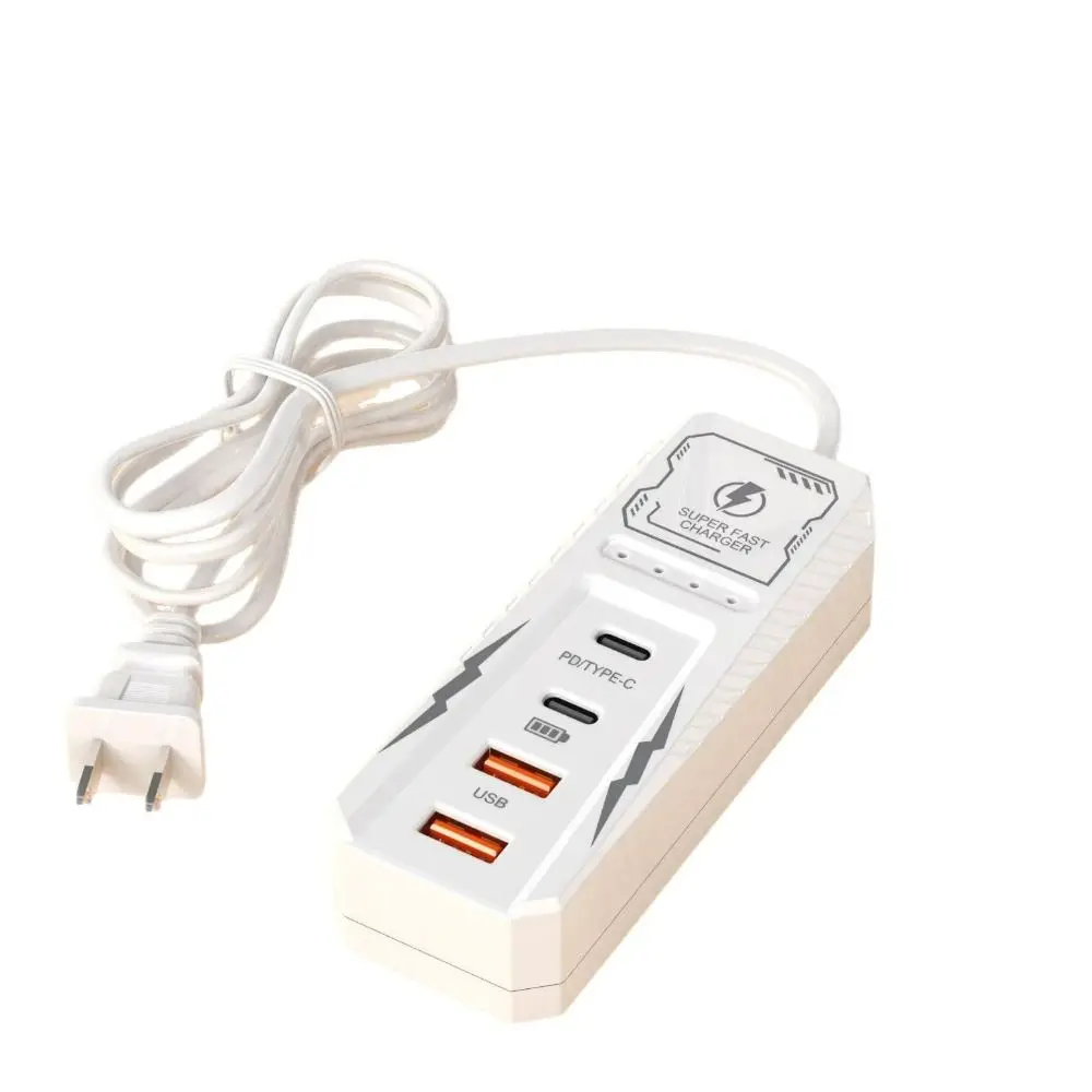 เต้ารับชาร์จ USB 4 พอร์ตแบบยูนิเวอร์แซล ช่องเสียบหลายพอร์ต 2PD+2USB ปลั๊กไฟสำหรับโทรศัพท์ ชาร์จเร็ว รองรับปลั๊ก EU/US
