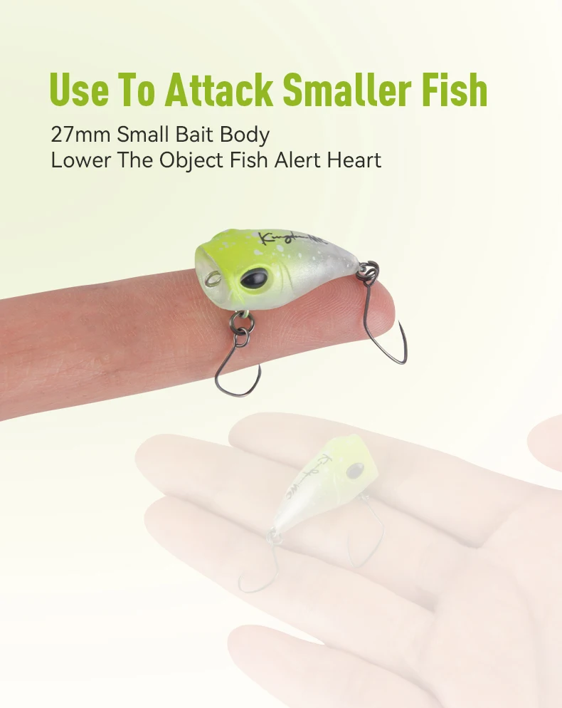 Kingdom Micro Popper Angelköder, 1,5 g, 27 mm, 2,2 g, 34 mm, künstlicher schwimmender Kurbelköder, Topwater-Hartwobbler zum Angeln auf Barschforellen – Detail 10