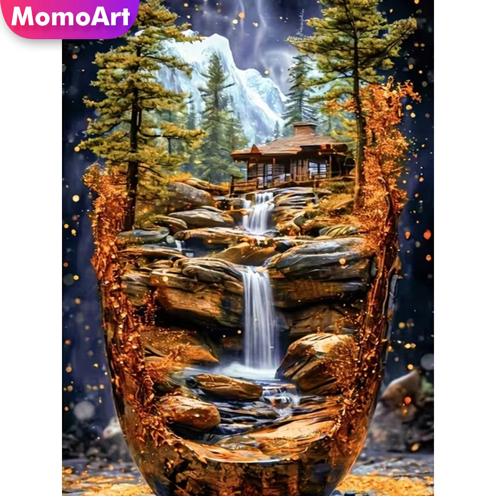 Momoart New Arrival Diamond Mosaic House Landscape Cross Stitch Kits Diamond Painting River DIY Embroidery Handmade Gift