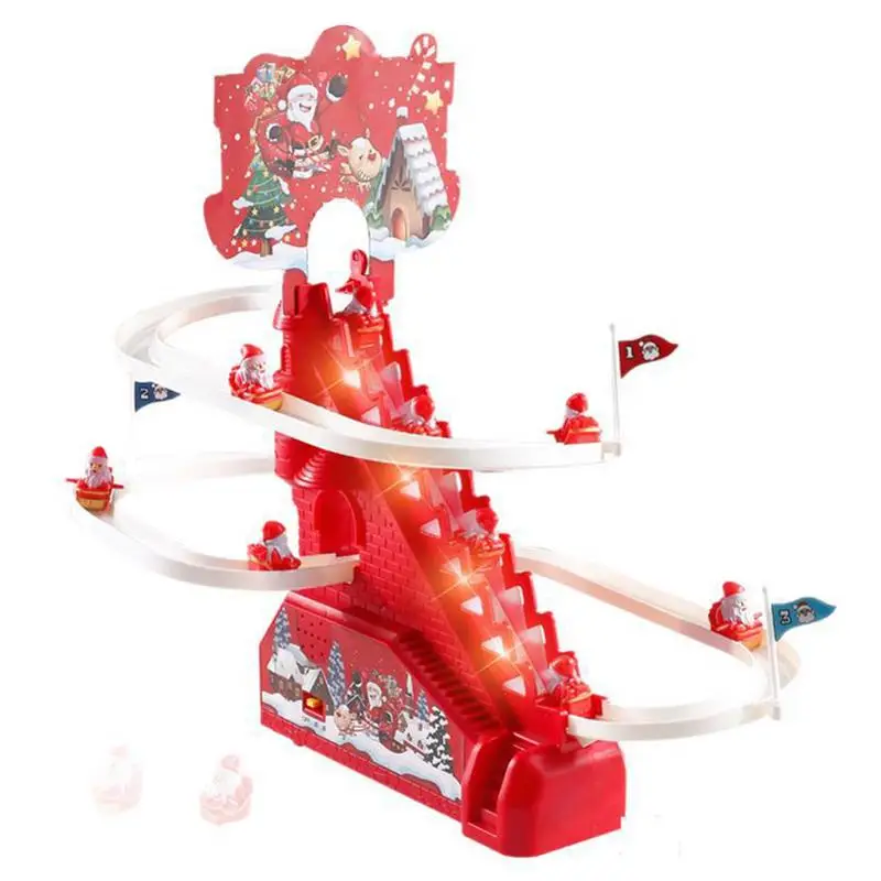 Giocoso gioco di corse di babbo natale montagne russe Playset musicale montagne russe pista Playset pista elettrica scivolo scale giocattoli sottobicchieri