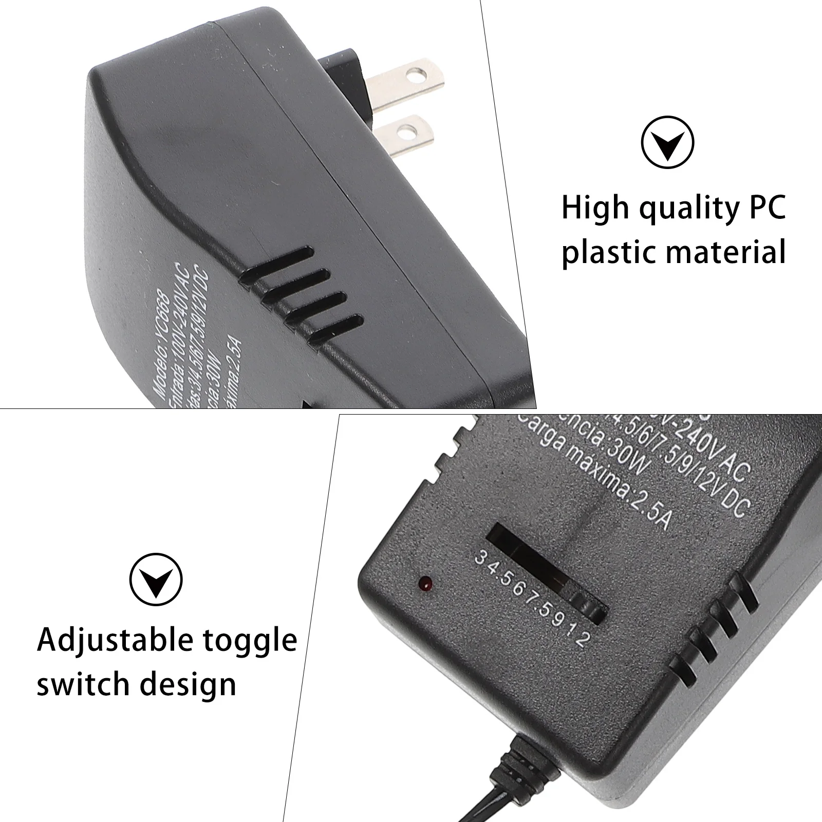 Adaptateur d'alimentation universel réglable, 1 ensemble, alimentation en plastique pour ordinateur portable, routeur, lumière LED, tablette, vidéo sans fil