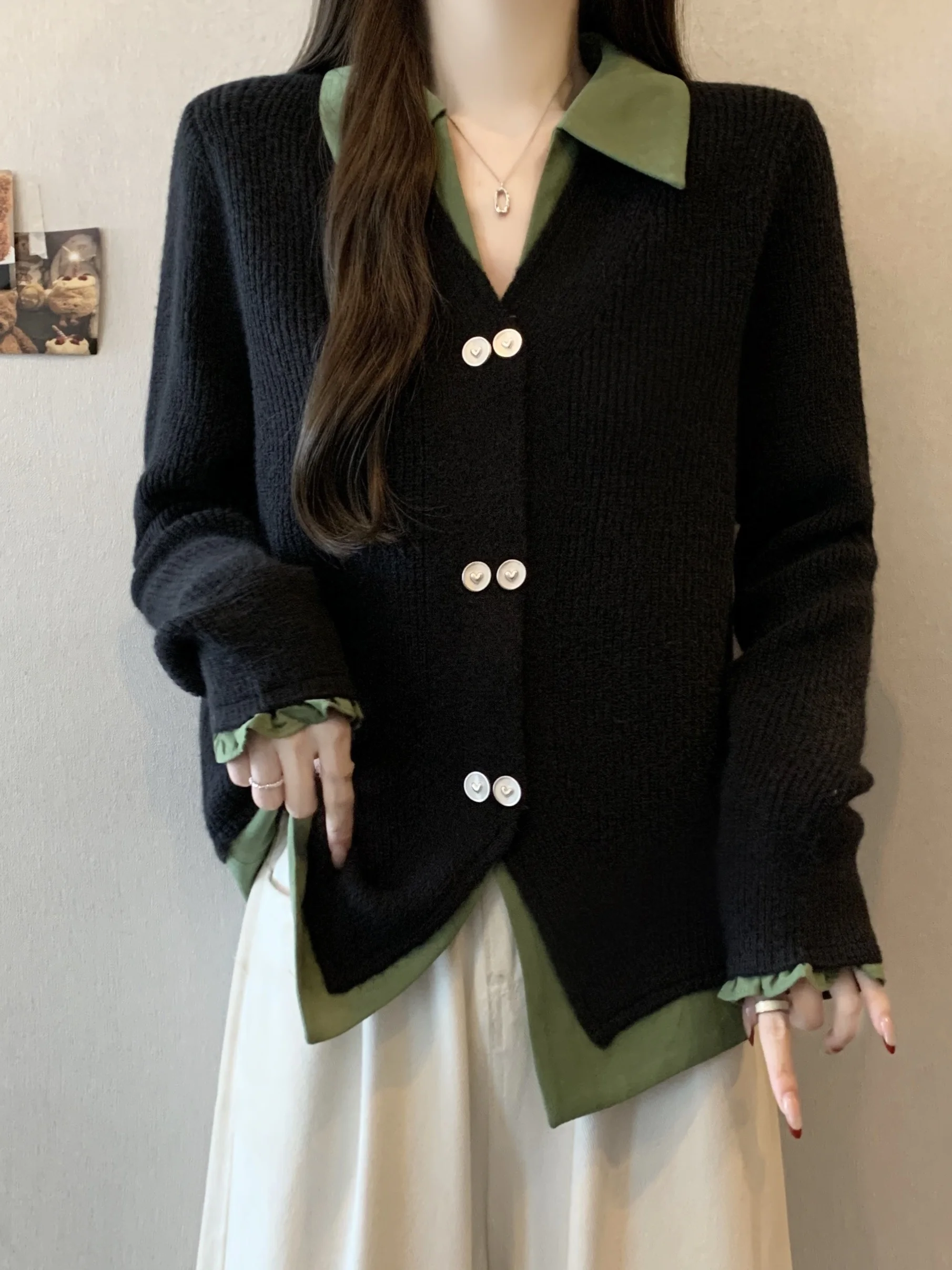 

plus Size Women's Bla V-Ne Knitwear Outerwear Spring Autumn Winter Faion Design Color Blo Open Cardigan Long Sve