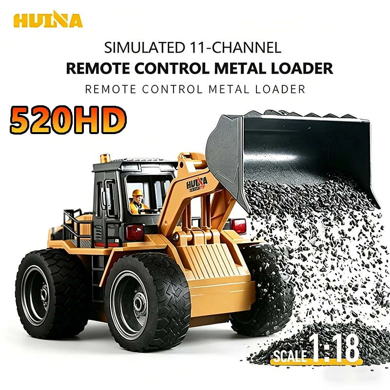 

HUINA 520HD 1/18 Remote Control Bulldozer Alloy Model, 2.4G Remote Control Forklift Construction Vehicle, 11CH Children's Toy