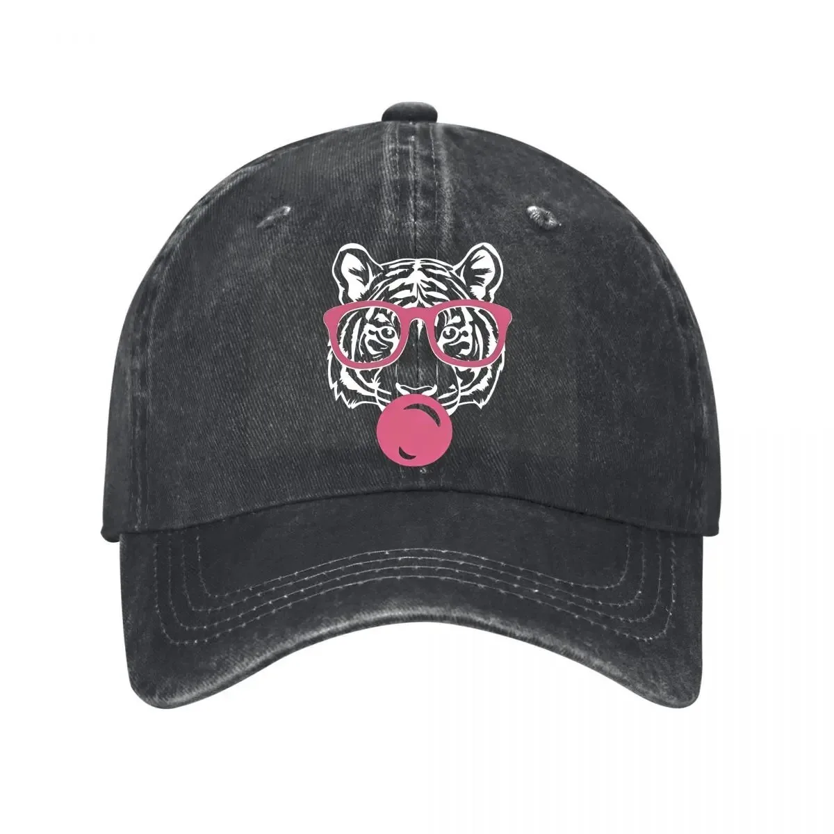 

Tiger Bubble Gum Glasses Graphic Baseball Cap Adjustable Washed Cotton Casual Outdoor Hat