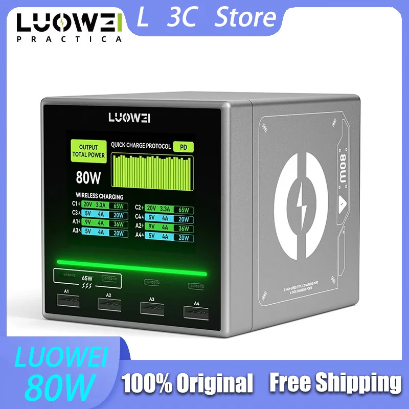 

LUOWEI LW-U1 Mini 80W Raptor Charger 3.2-inch Screen Real-time Power Display Smart Charging Station with 2 Color Light Charger