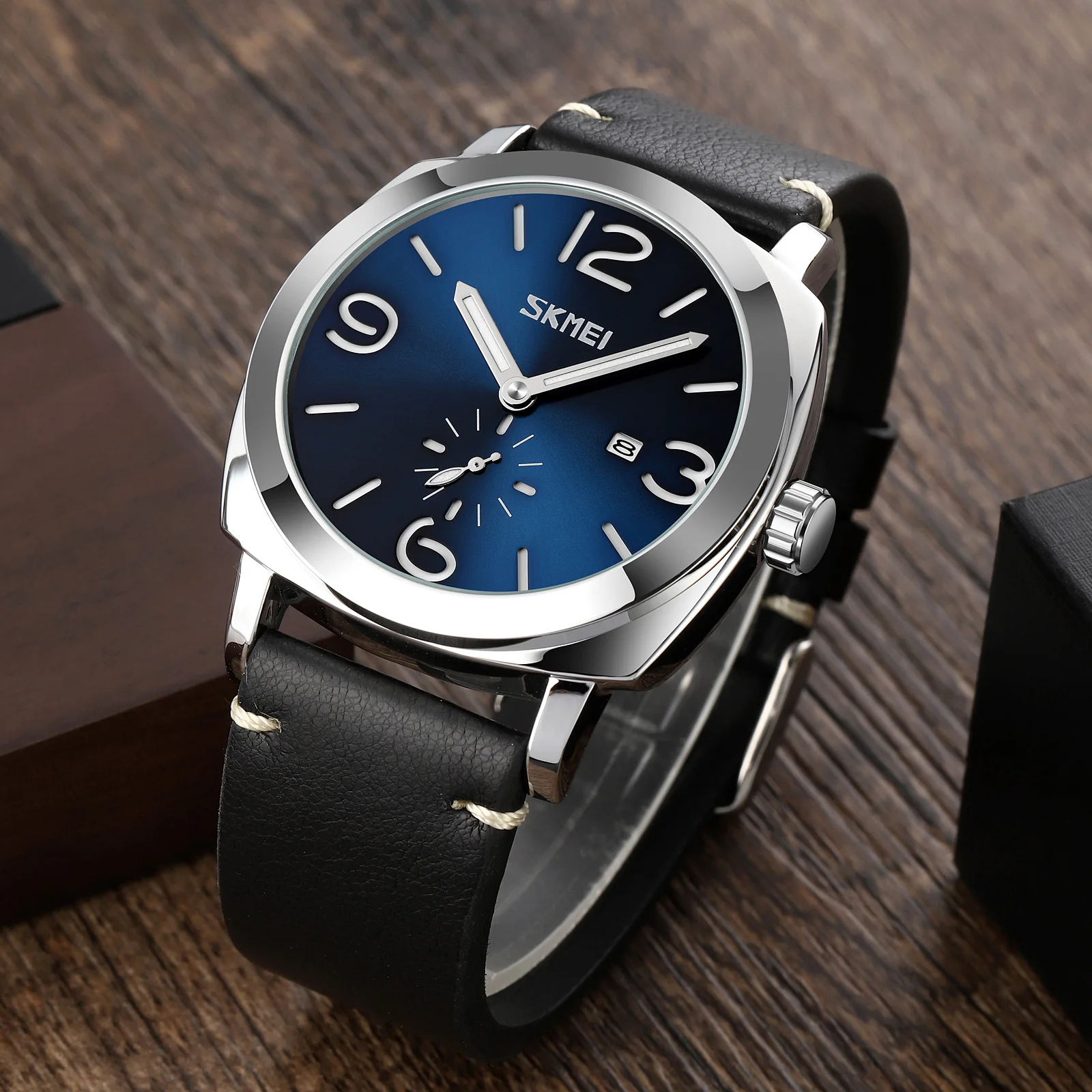 Skmei 9305 Mannelijke Eenvoudige Date Time Sporthorloges Heren Klok Reloj Hombre Merk Luxe Echt Lederen Band Quartz Polshorloges