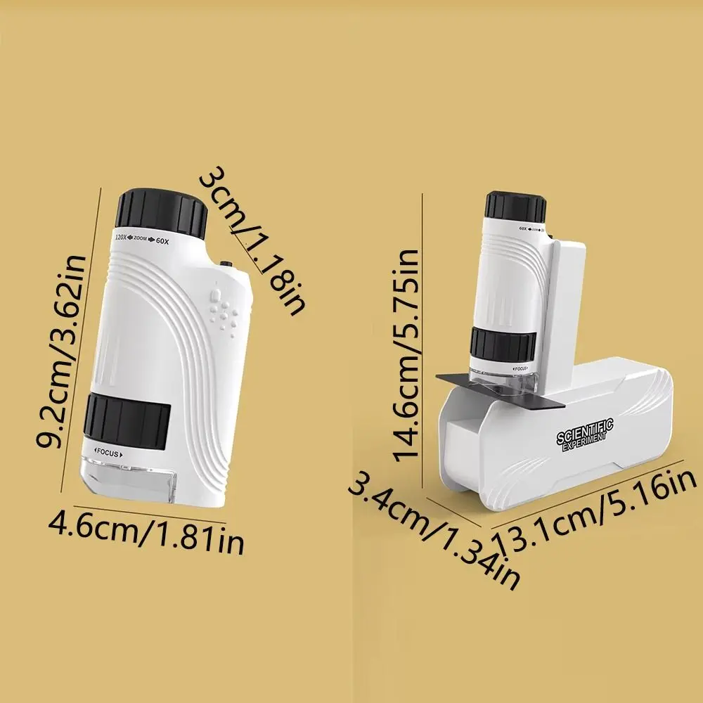 Microscope portatif 60x-120x, jouet détachable avec dragonne, Microscope de poche pour enfants avec lumière LED