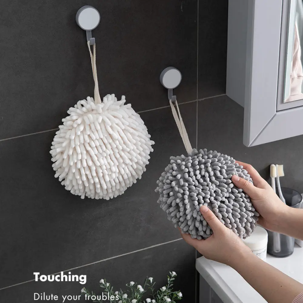 Soft Thick Chenille Hand Towel Ball Hanging Absorbent Quick Dry Cleaning Napkin Kitchen Bathroom Home Daily Accessories