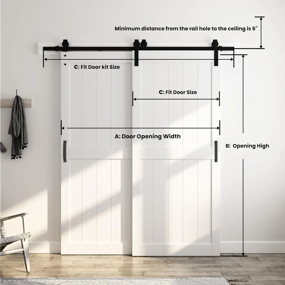 36in x 84in Double Sliding Barn Doors with 6.6FT Bypass Barn Door Hardware Kit, Save Space, Waterproof, Easy Install