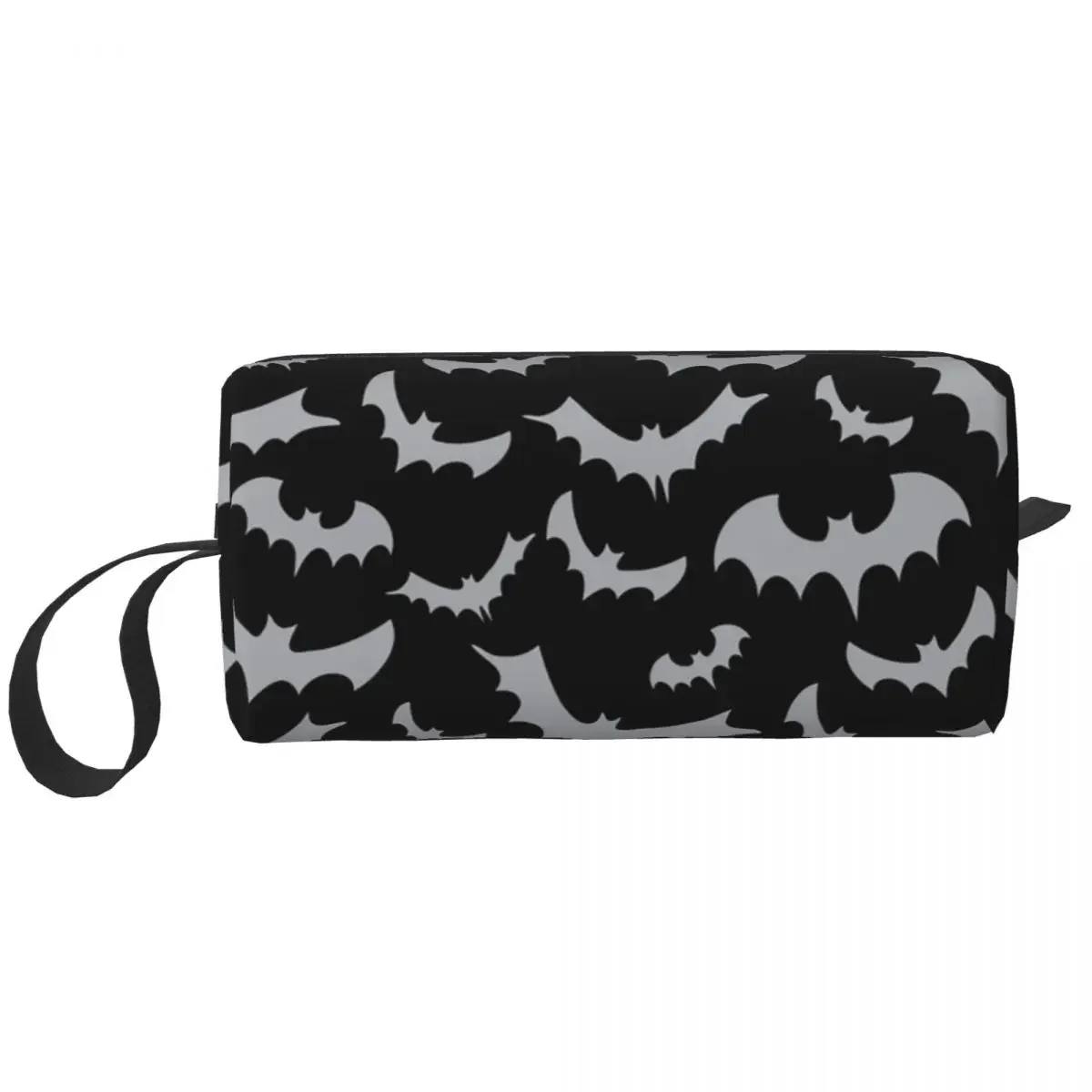 

Custom Enchanted Bats in Light Gray on Black Toiletry Bag Women Goth Occult Witch Makeup Cosmetic Bag Beauty Storage Dopp Kit