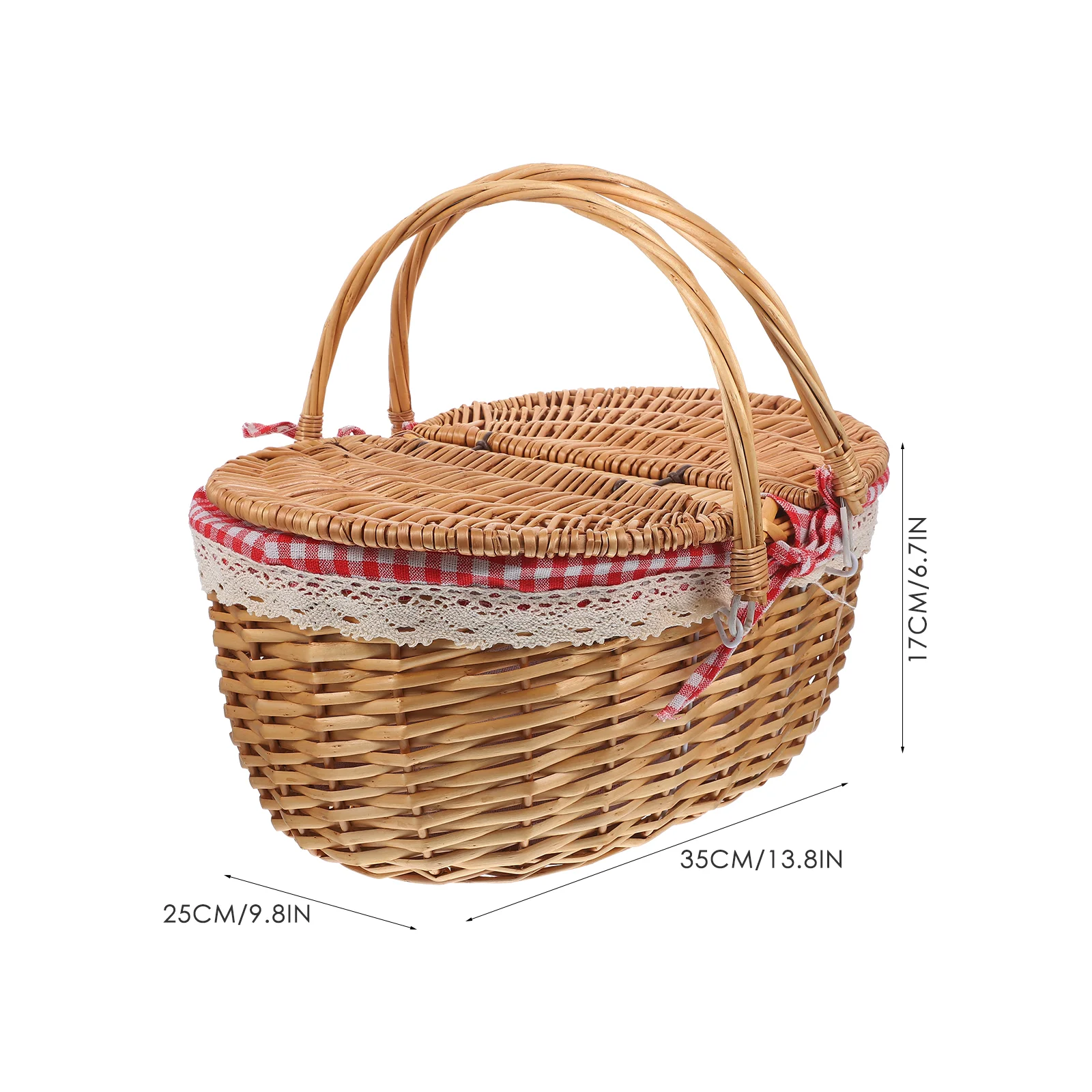  Rattan Picnic Basket Wicker Baskets Bulk Hamper with Lid Beach Woven Cloth Liners Travel view 4