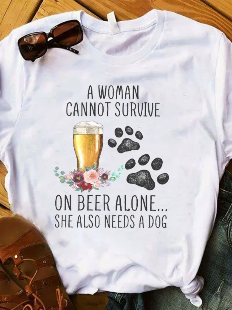 Women Lady T Shirt Never Walk Alone Dog Paw Print Tshirt Ladies Short Sleeve Tee Shirt Women Female Tops Clothes Graphic T-shirt
