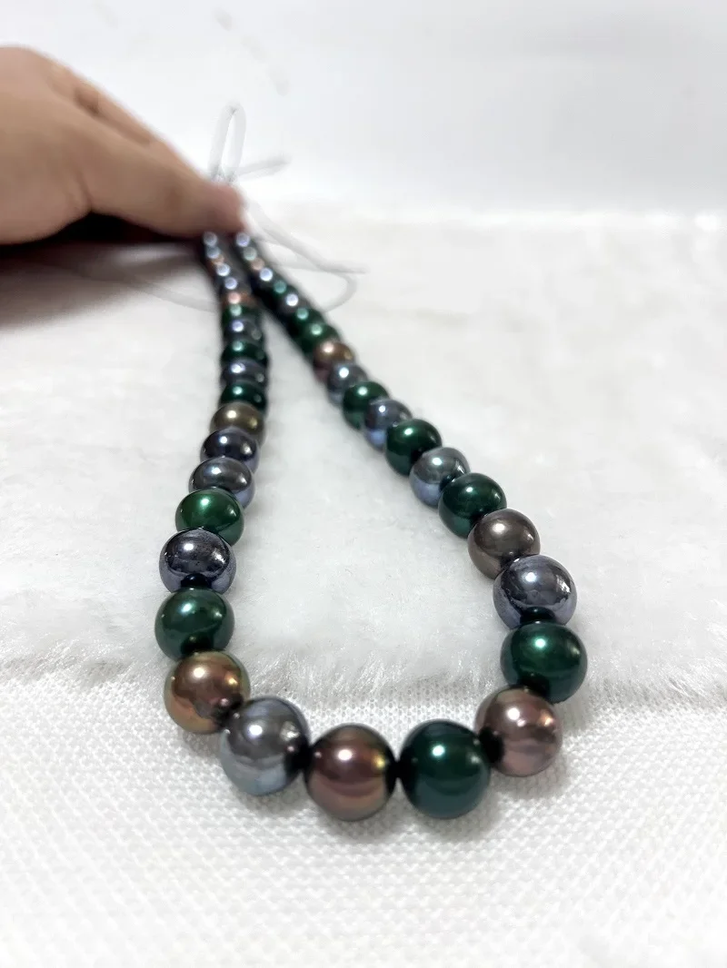 Charming 11-12mm Natural Sea Pearl Necklace for Women Mixed Color Round Pearl Jewelry Wedding Gifts 925 Sterling Silver