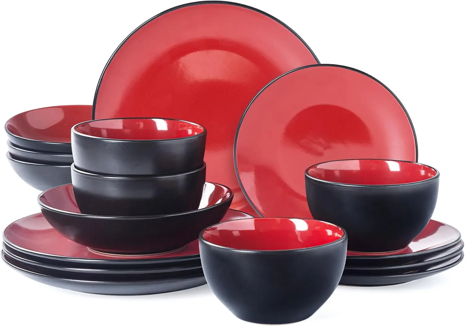 

Plates and Bowls Sets for 4 - 16-Piece Stoneware Dinnerware Sets, Ceramic Dishware Set for Indoor Kitchen Use and Formal Dining,