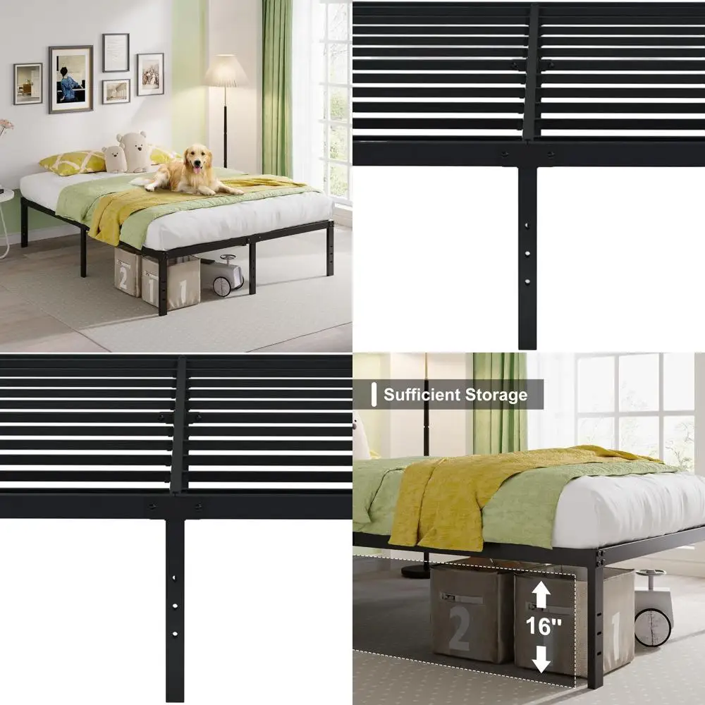 

Queen Metal Platform Bed Frame with Storage, 18 Tall, No Box Spring, Easy Assembly, Black
