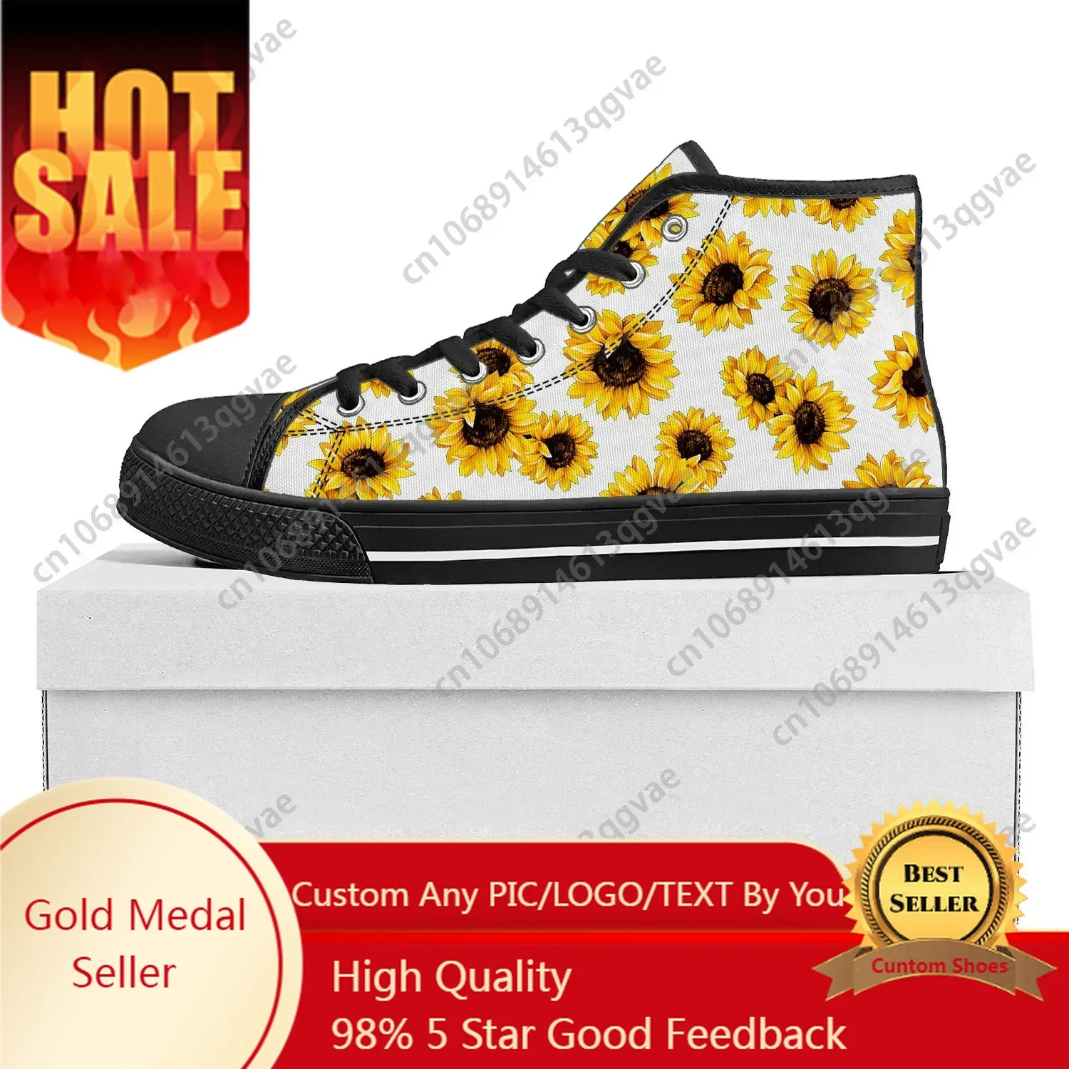 

Sunflower Yellow Flower High Top High Quality Sneakers Mens Womens Teenager Canvas Sneaker Casual Couple Shoes Custom Shoe Black