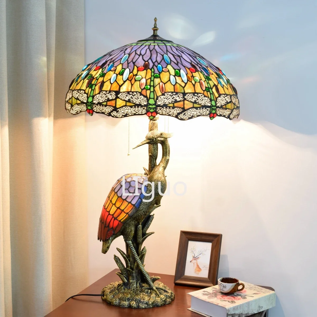 American Rural creative classic luxury living room high grade crane decorative table lamp Tiffany Dragonfly bird large light