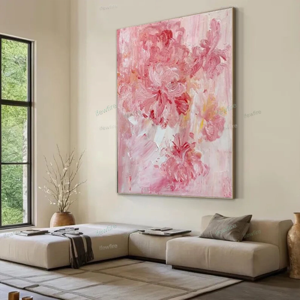 Luxury Home Pendant Nordic Hand-Painted Abstract Oil Painting Orange Floral Canvas Image Modern Wall Art Room Decor Poster