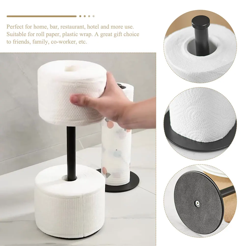 

Vertical Paper Towel Holder Black Sturdy Desktop Roll Paper Stand Non-Slip Base Kitchen Bathroom Living Room Tissue