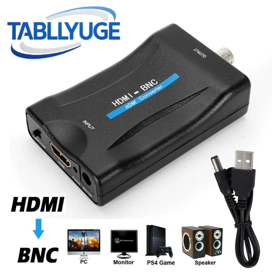 TABLLYUGE HDMI-compatible to BNC Adapter HDMI-compatible Input BNC Output Connector Converter Box for Camera Projector Monitor