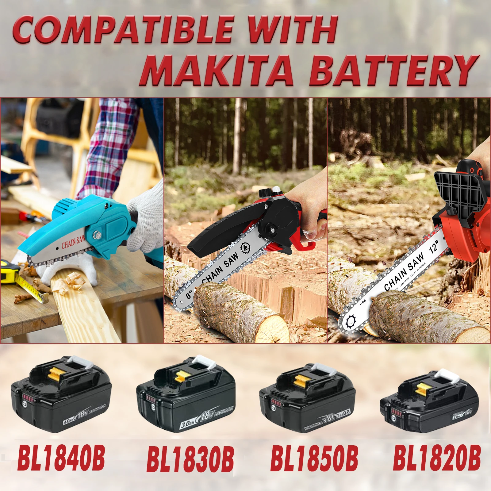 Electric 8 Inch Mini Cordless Chainsaw 21V Portable Chain Saw with 3000mAh Battery Toolbox For Home Wood-Cut Trimming