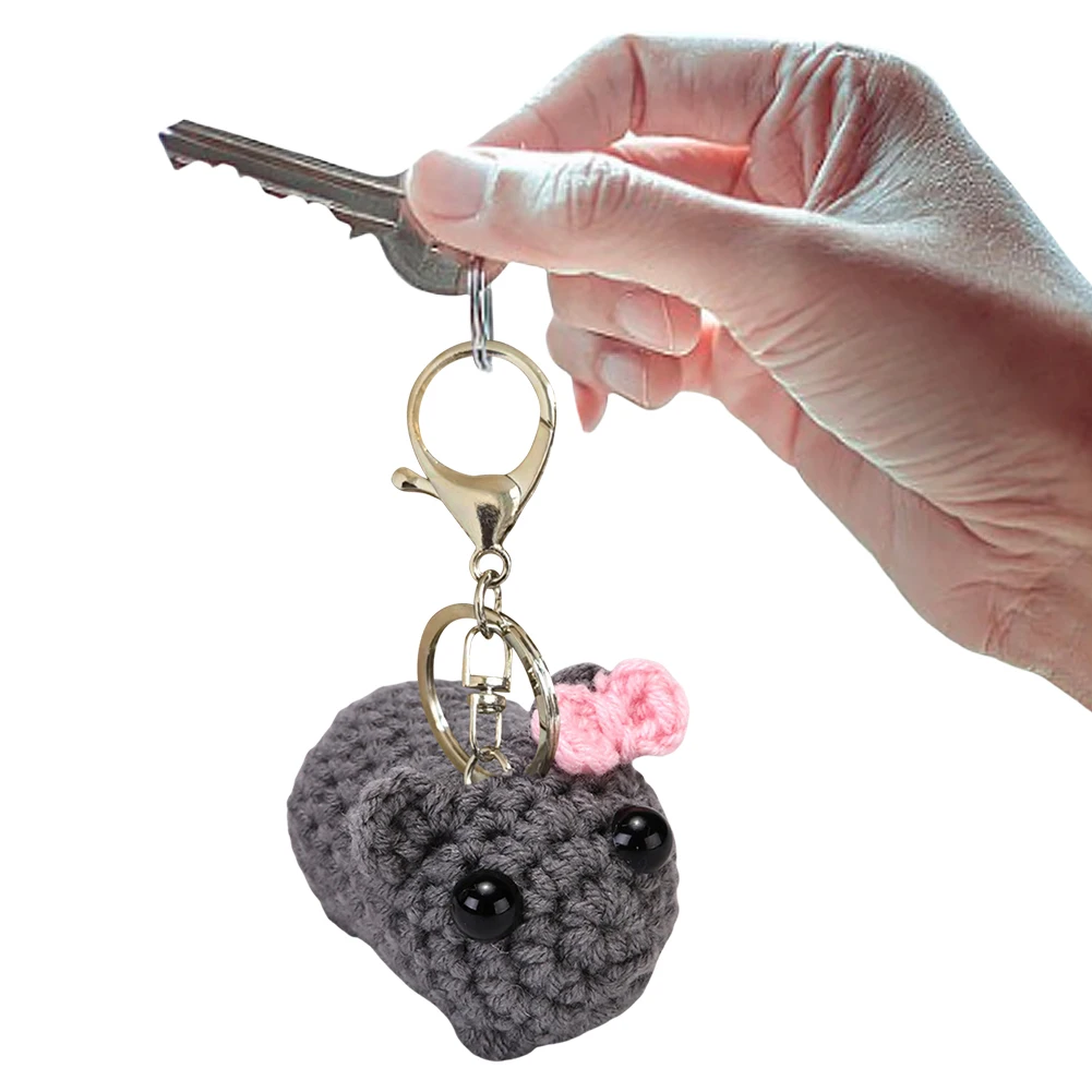 

Handmade Sad Hamster Knitting Doll Cute Hamster Animal Plushie Keyring Soft Cuddly Sad Bow Tie Hamster Toy Funny Bag Accessories
