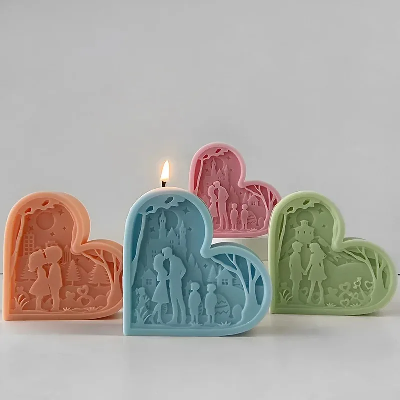 Couple Love Candle Silicone Mold Handmade Valentine\'s Day Gift Heart-shaped Candles Plaster Ornaments Mould