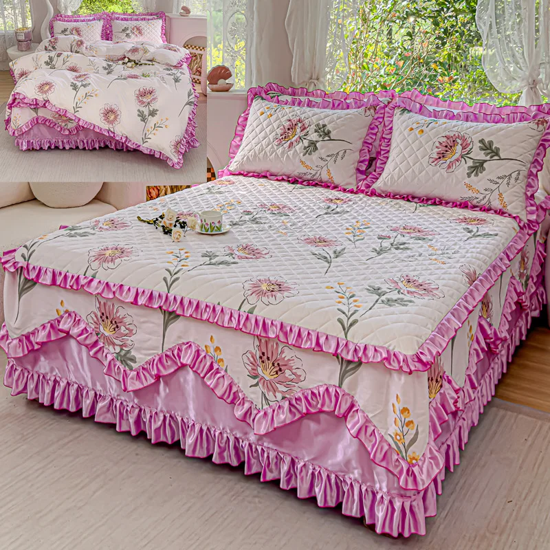 Cotton Bed Skirt Set Of Four Thickened Bedside 1.8 m Bed Cover Single Mattress Non-slip Protection Cover Pillowcase Need Order