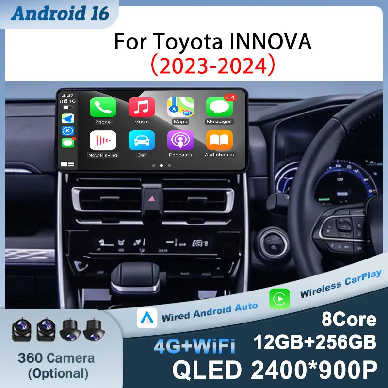 For Toyota INNOVA 2023-2024 Car Radio GPS Navi Touch Screen Auto Tools  Android 16 (OS) Wireless CarPlay Split Screen Head Unit