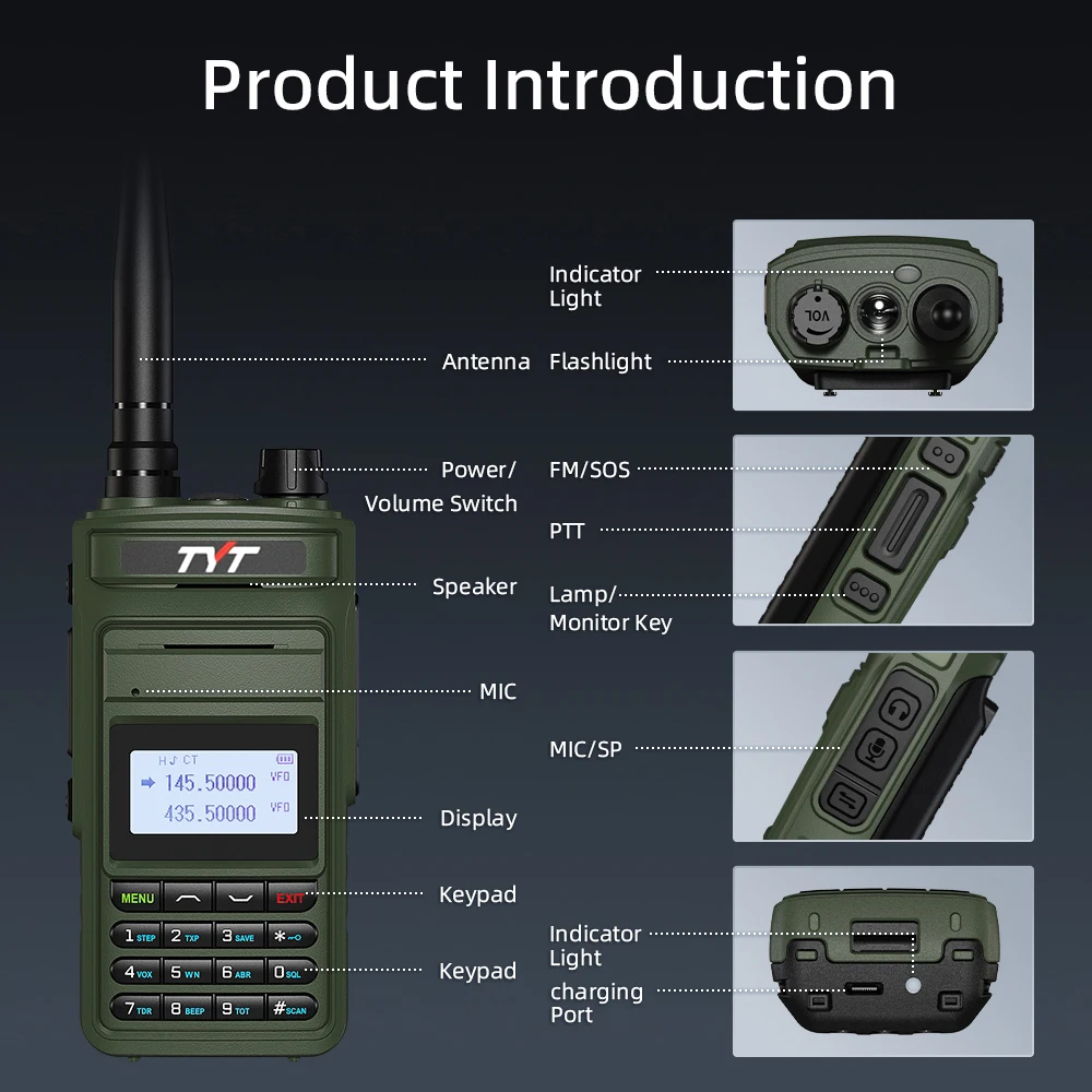 TYT TH-8R VOX dual band walkie talkie VHF 136-174MHz e UHF 400-480MHz 5W 200CH Scrambler radio portatile bidirezionale Radio FM TYT