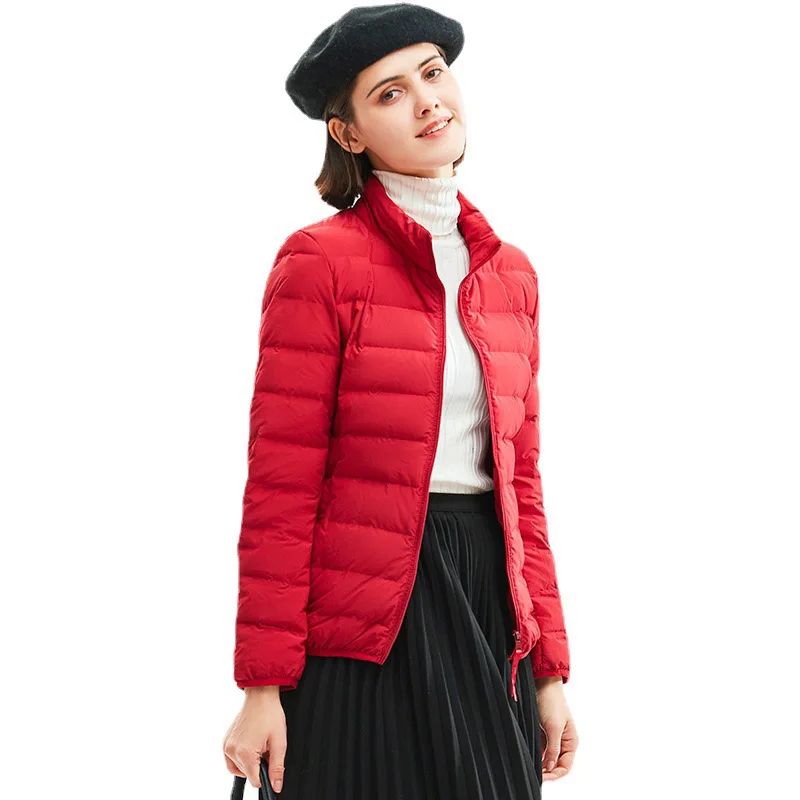 2022 Schinteon Siêu Mỏng Xuống Áo Khoác 90% Vịt Trắng Phối Kéo Xuống Giày Lười Khoác Ngoài Với Cổ Áo Đứng Chất Lượng Cao